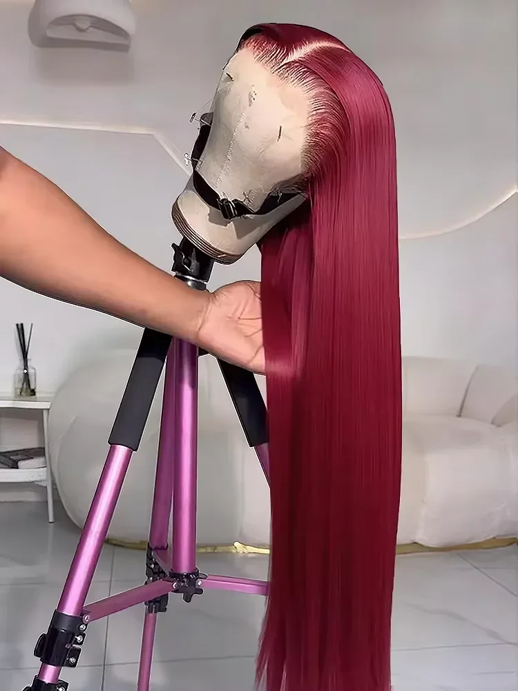 

Бордовый HD Прозрачный Парик из натуральных волос на кружеве Бесклеевой красный 99J Прямые цветные 13x4 Парики из натуральных волос на кружеве для женщин