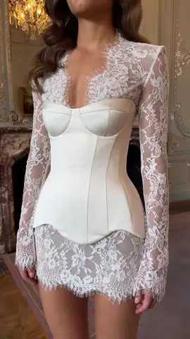 Sexy Lace Dress For Women Strapless Fishbone Corset Slim Waist Long Sleeve Mini Dresses 2026 New Hollow Out Party Two Piece Set
