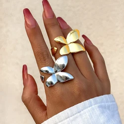 Vintage Aesthetics Polished Large Butterfly Adjustable Women Ring Stainless Steel Knuckle Rings Anillos Indie Designer Jewelry