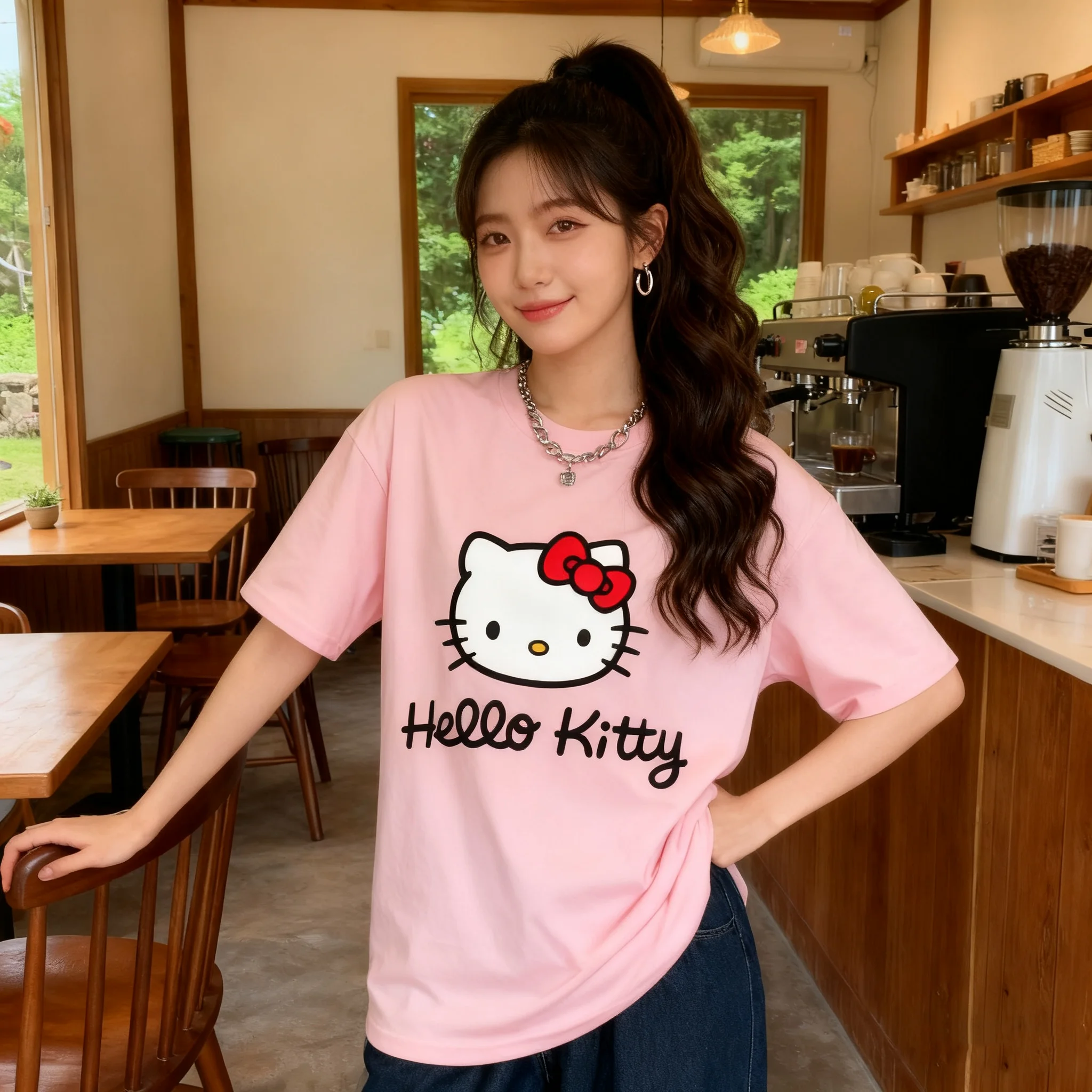 

Hottie Cartoon Anime Women T-shirt Summer Short Sleeve Cotton Men Tee Shirts Tops 2025 New Fashion Couple Clothing Hello Kitty