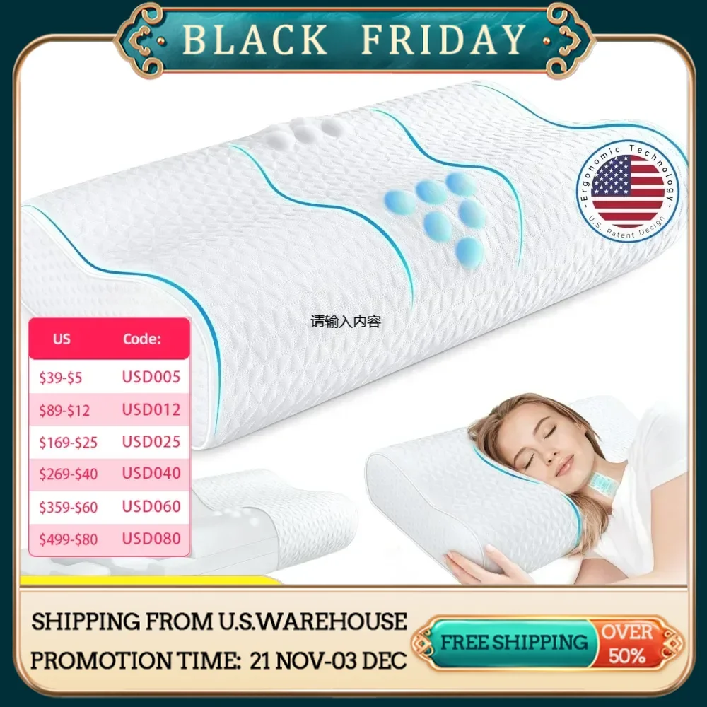 Neck & Neck Pillow - Memory foam pillow for neck and shoulder pain relief, ergonomic pillow for side, back and abdomen