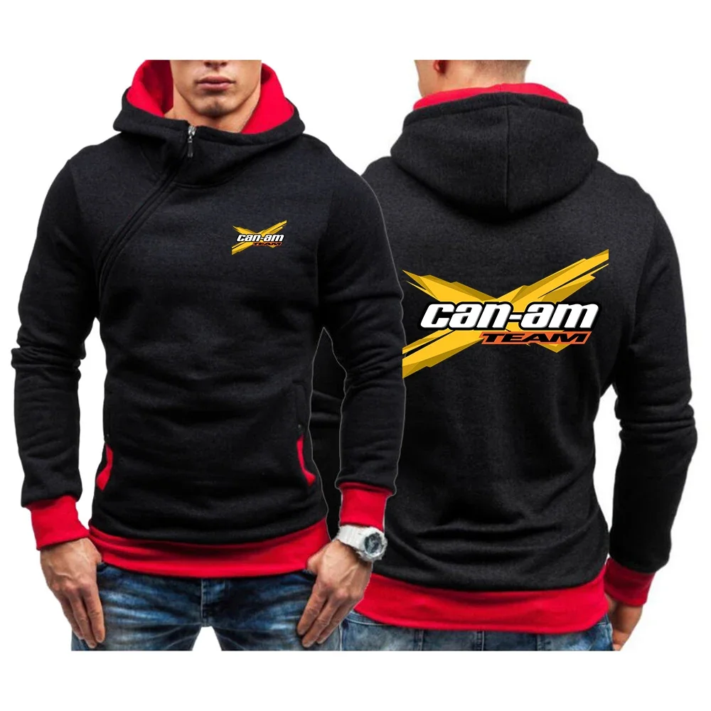 

CAN-AM BRP 2024 Men's New Long Sleeve Oblique Zipper Hooded Solid Color Hoodies Fashion Printing Tacksuit Sweatshirt Hoody Tops