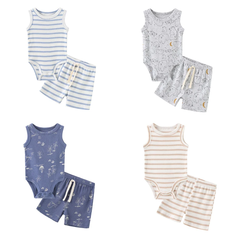 Summer Baby Boy Clothing Set 100%Cotton Newborn Bodysuit+Shorts Suits Sleeveless Infant Outfits