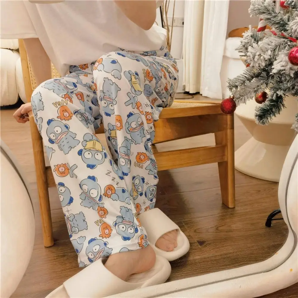 Sanrioed Anime Hangyodon Pajama Pants Spring Wide Leg Pants Kawaii Vintage American Style Cotton Loose Casual Walk Homewear Cute