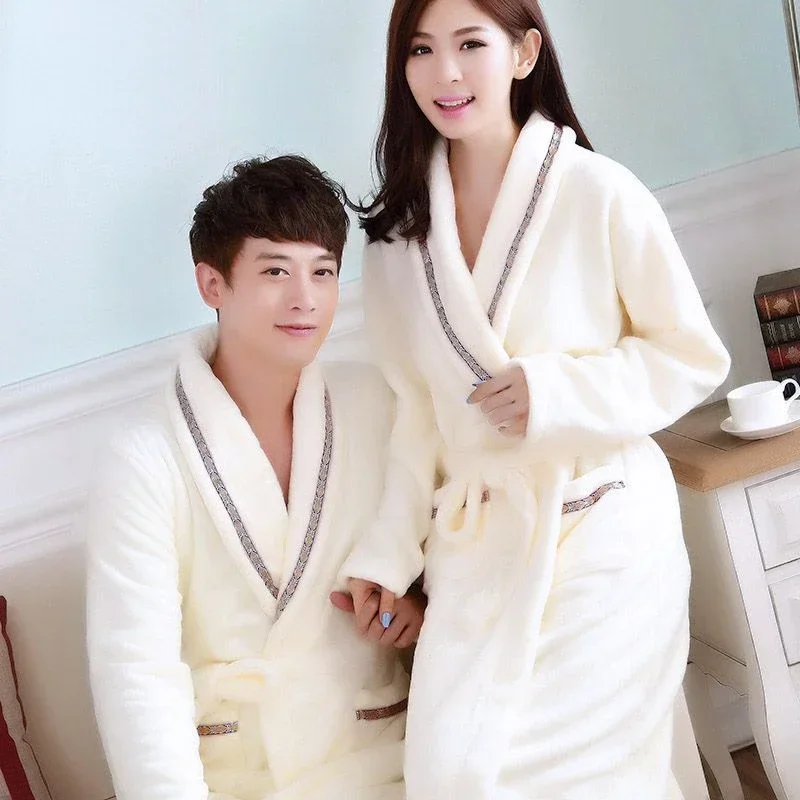 

Flannel Couple Robe Long Bath Towel Bathrobe Men and Women Autumn Winter Super Hot Coral Velvet Pajamas Morning Robe Bathrobe