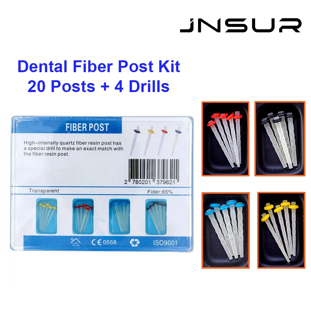 JNSUR 20Pcs Dental Fiber Posts Kits With Drills Screw Quartz Glass Resin Post Root Canal Pile Dentistry Restorative Filling