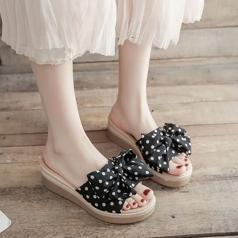 Sandals Wedge Heel Shoes for Women White Woman Slippers Outside Slides with Bow Summer Sale Casual Non Slip Vip Waterproof