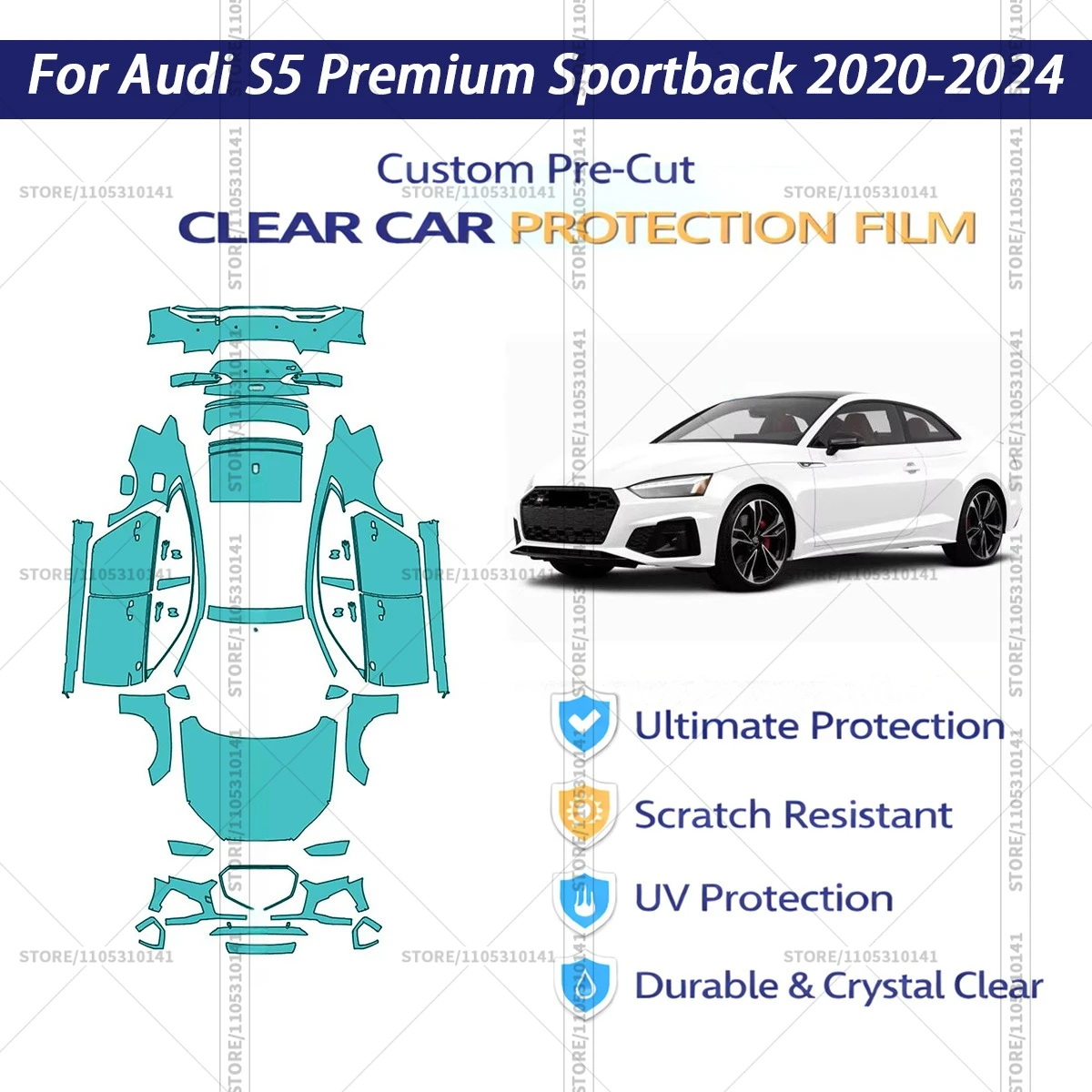 

For Audi-S5-Premium-Sportback-2020-2024 Pre-Cut Paint Protection Film PPF Transparent Car Film Professional Automotive PPF