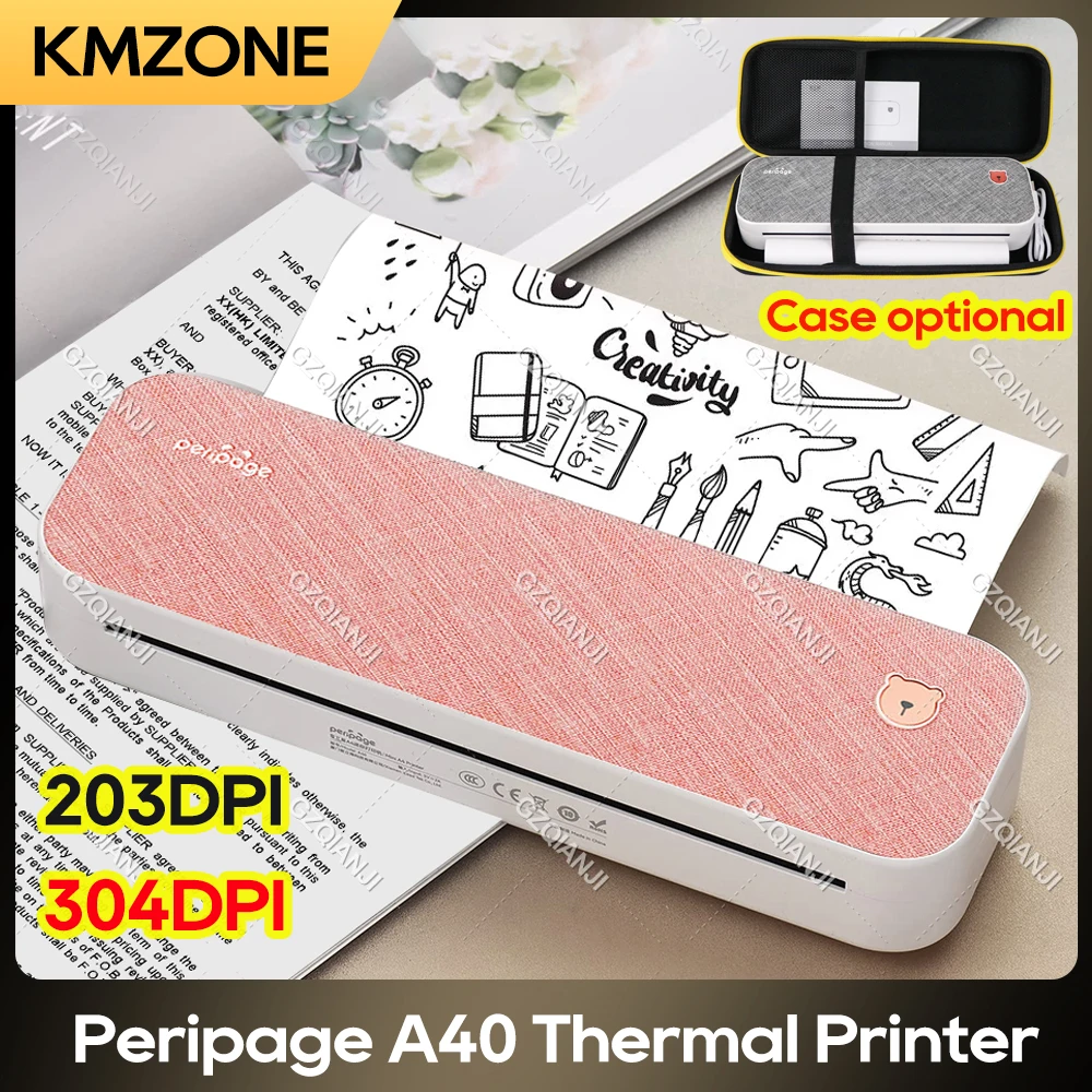 

304DPI Peripage Thermal Printer A40 203dpi Inkless Mini Portable A4 Shipping Label Maker For Travel & Car Mobile Document Print