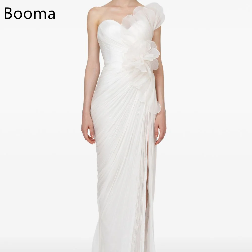 Booma Meerjungfrau, trägerlos, mit Falten, Blume, elegante Brautkleider, ärmellos, seitlich geteilt, Brautkleid nach Maß