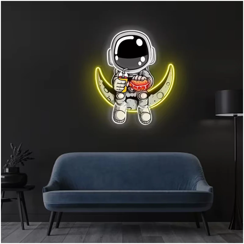 Imagem -05 - Astronauta Hamburger Neon Sign Arte em Acrílico Pop Art Artesanal e Durável Perfeito para Decoração em Casa e Sala de Negócios