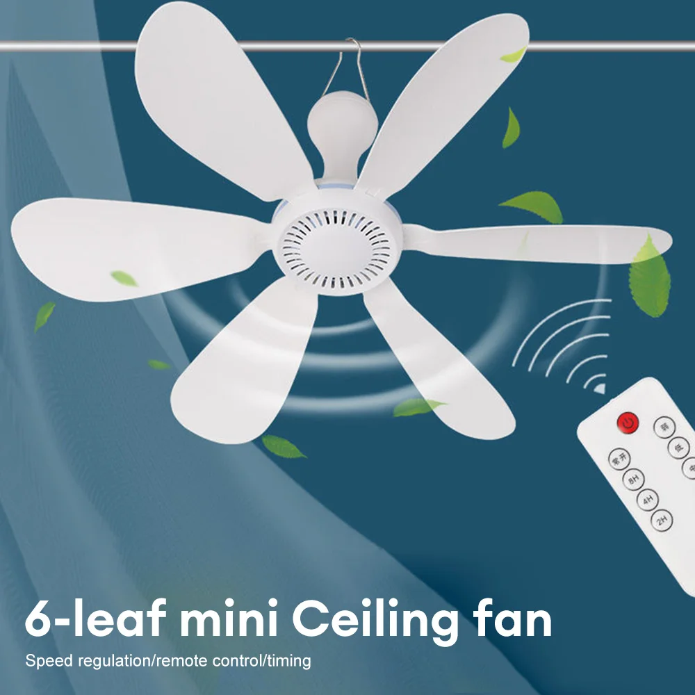 6 Leaves 5V USB Ceiling Fan Air Cooler USB Powered Hanging Tent Hanger Fans for Camping Outdoor Dormitory Home Bed