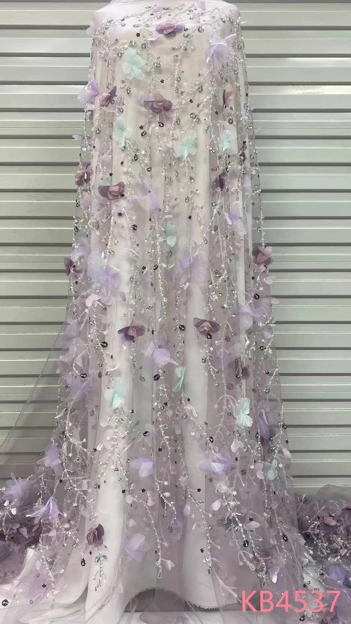 3D Flower Lace Fabric Lace Trim African Lace Fabric 2024 High Quality Beaded Tulle Lace Fabrics Sequence Lace For Sewing KB4537