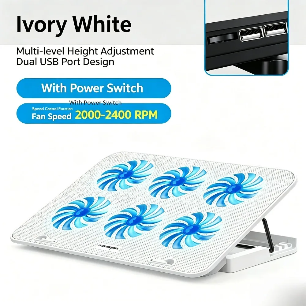 6-Fan Laptop Cooling Pad, 5-Level Height Adjustable Stand Cooler for 12-18 Inch Notebook, Quiet USB Powered Heat Dissipation