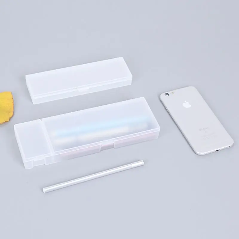 2 Specifications 3 Colors Simple Transparent Pencil Case Frosted,Plastic Pencil Pens Storage Box Stationery Office Supplies Gift
