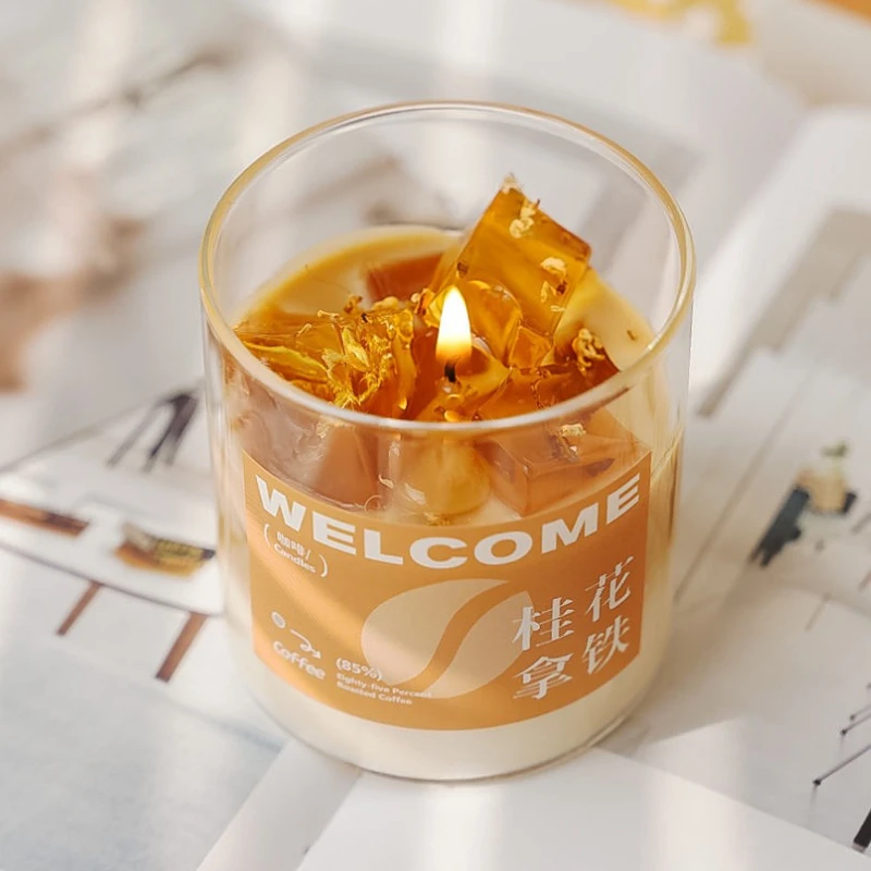 شمعة معطرة على شكل كوب قهوة مصنوعة يدويًا من شمع الصويا مع تصميم مكعبات الثلج لديكور المنزل هدية مريحة للعلاج العطري لمحبي القهوة