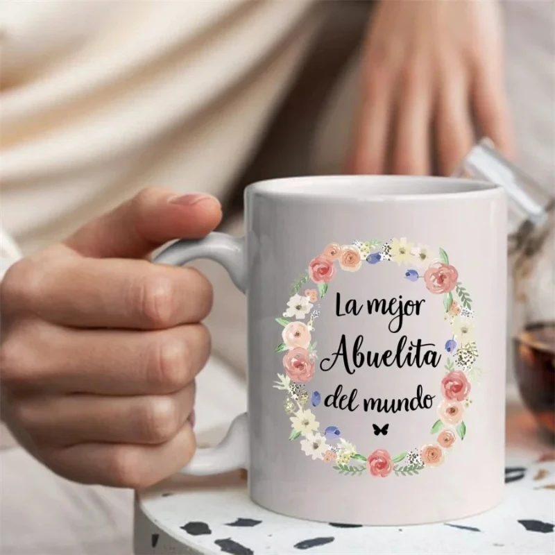 أفضل كوب للجدة في العالم، هدية عيد ميلاد للجدة الإسبانية، كوب شاي سيراميك، قهوة، أبيض، #2
