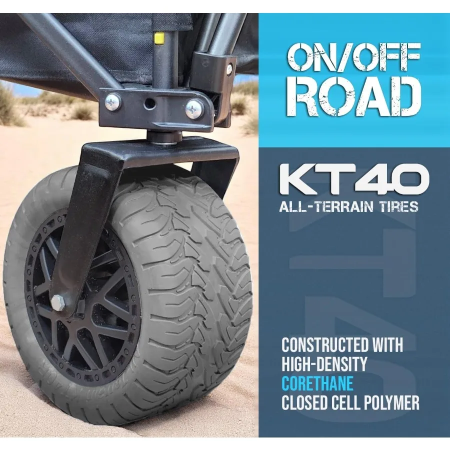 عربة شاطئ قابلة للطي مع عجلات كبيرة لجميع التضاريس للاستخدام على الطرق الوعرة، مسارات تخييم الحصى الرملي، عربة أدوات كبيرة جدًا مع 9 ثقيلة