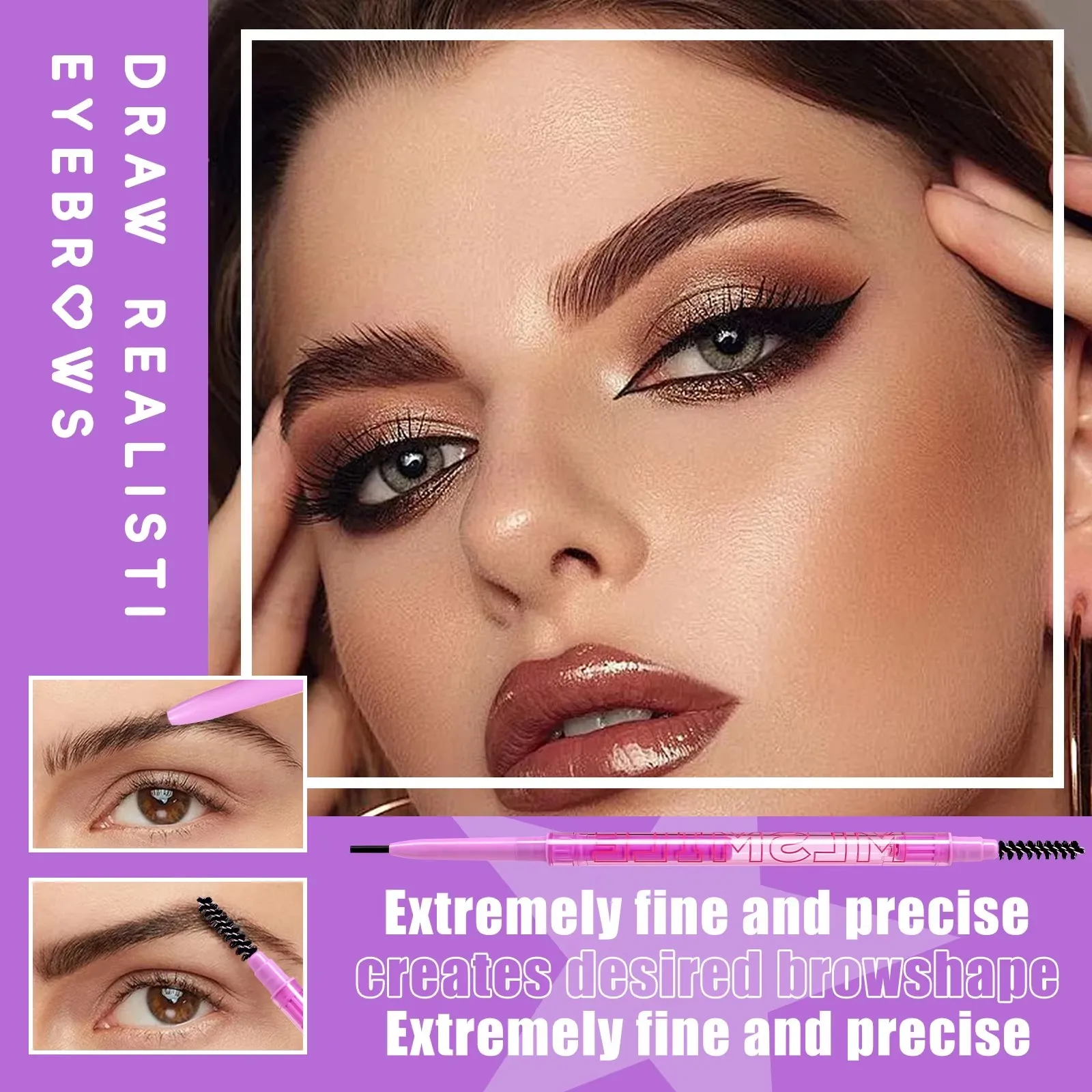 4 Colors Double-headed Eyebrow Pencil Waterproof Natural Long Lasting Eye Brow Pencil Sweat-proof Ultra-fine Eye Makeup.