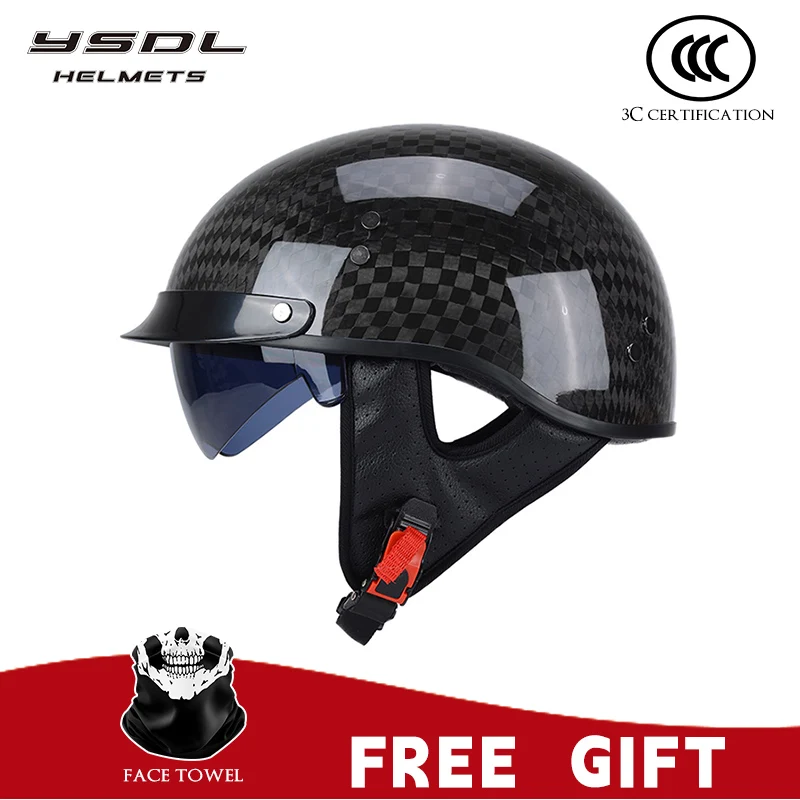 Retro Cruising Motorcycle Helmet 3C Certified Carbon Fiber Electric Scooter Pedal Riding Lightweight Motorcycle Half Helmet