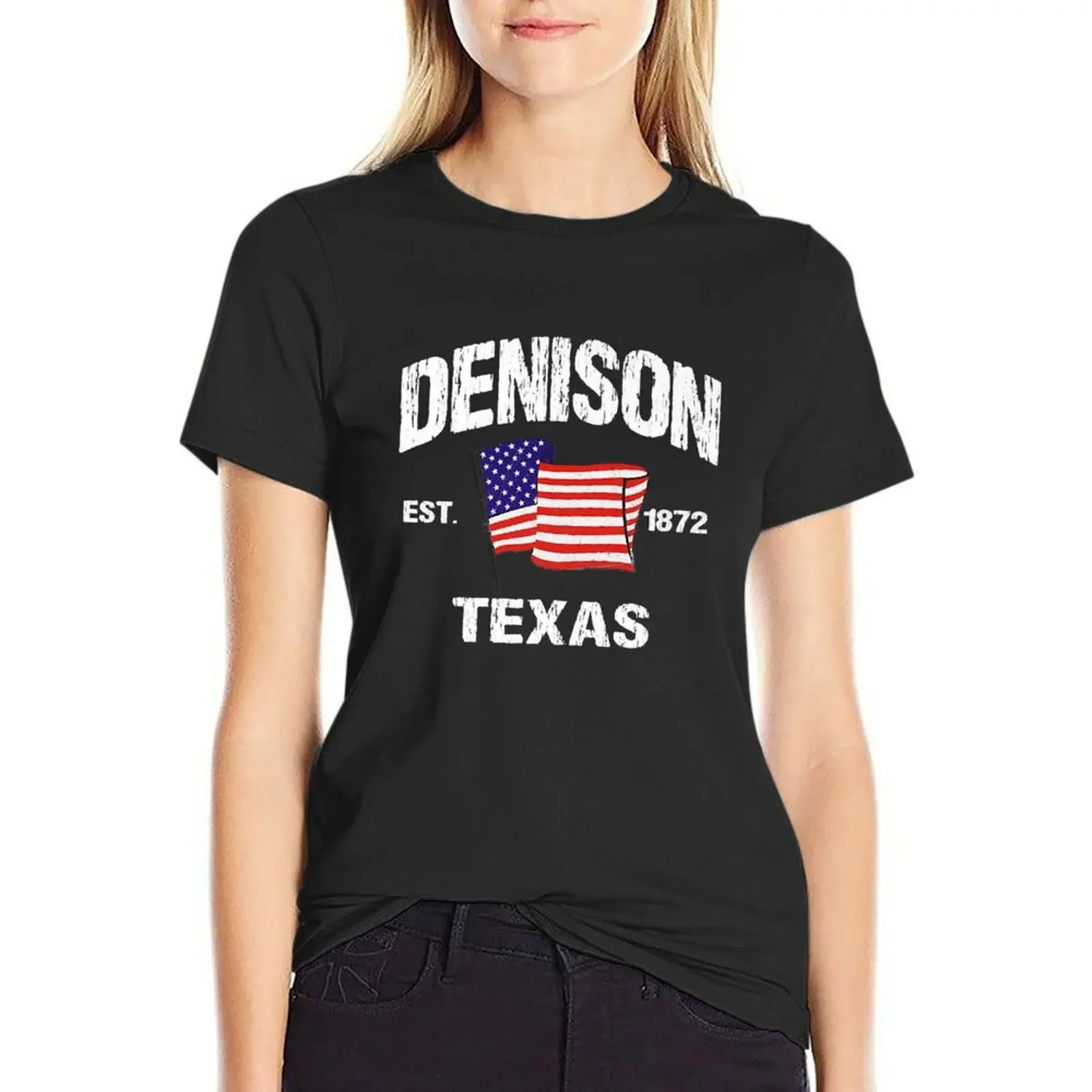 Denison Texas TX USA Stars & Stripes Vintage Style Premium T-Shirt kawaii clothes t shirts for Womens