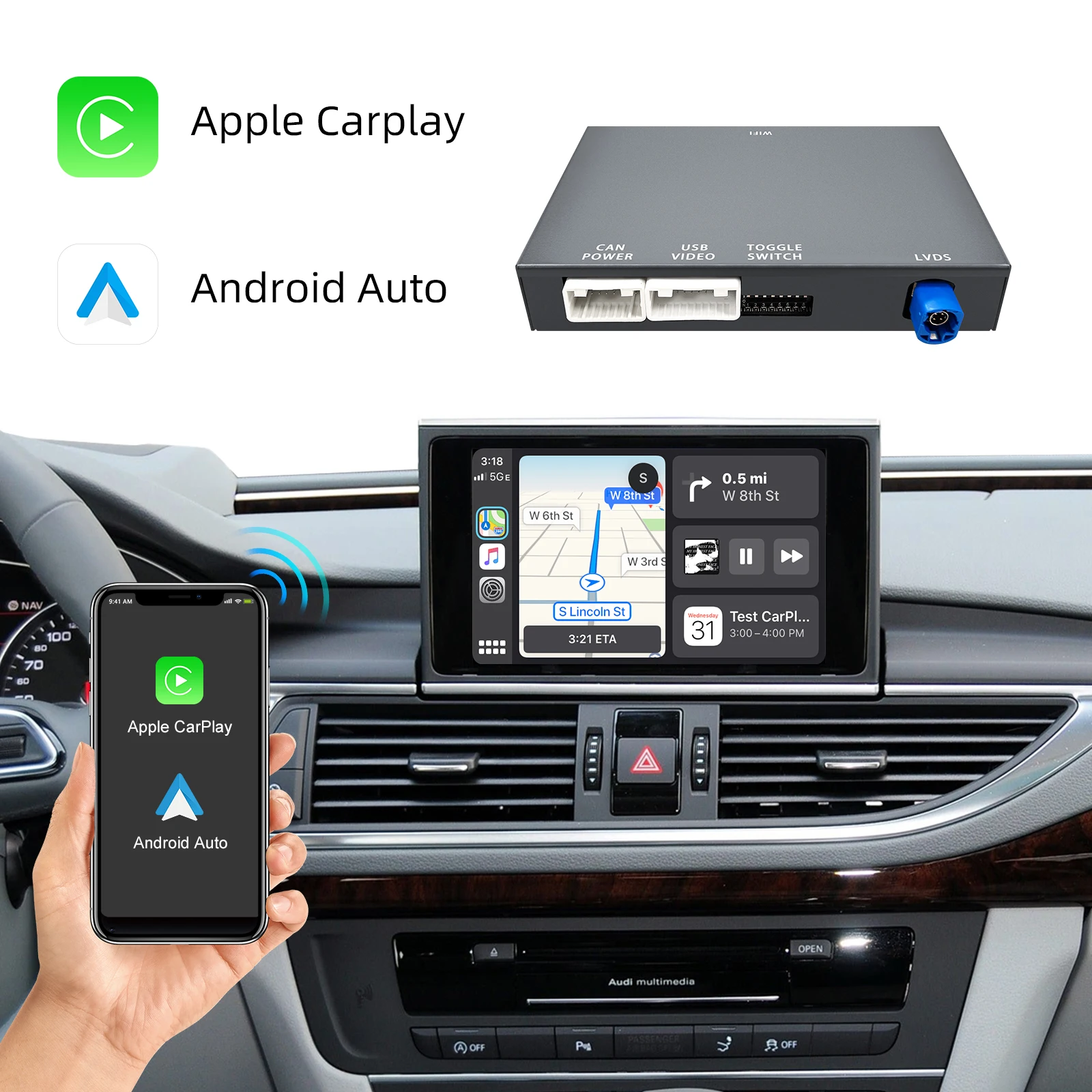 

Ezontronics OEM Screen Upgrade Decoder Box for Audi A6/A7 2010-2015, 6.5"/7" Screen, MMI 3G with CarPlay & Android