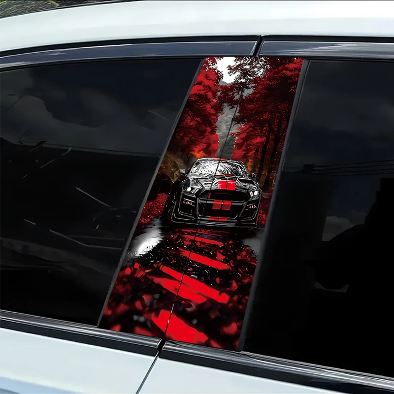 

2 наклейки на B-стойку автомобиля, виниловая защитная пленка Red Maple Forest Black Sports Car