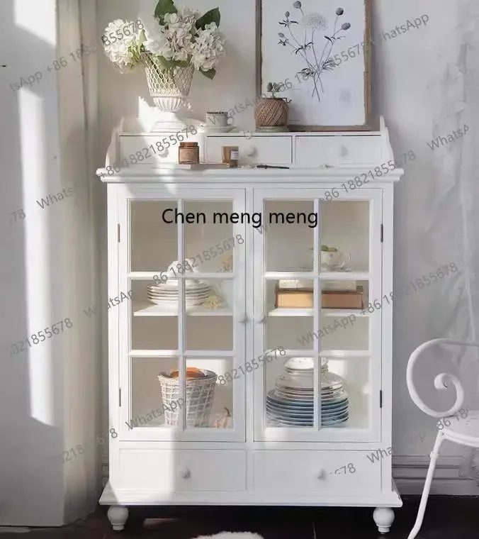 

American Country Solid Wood Vintage Arched Side Cabinet Wine Cabinet French Storage