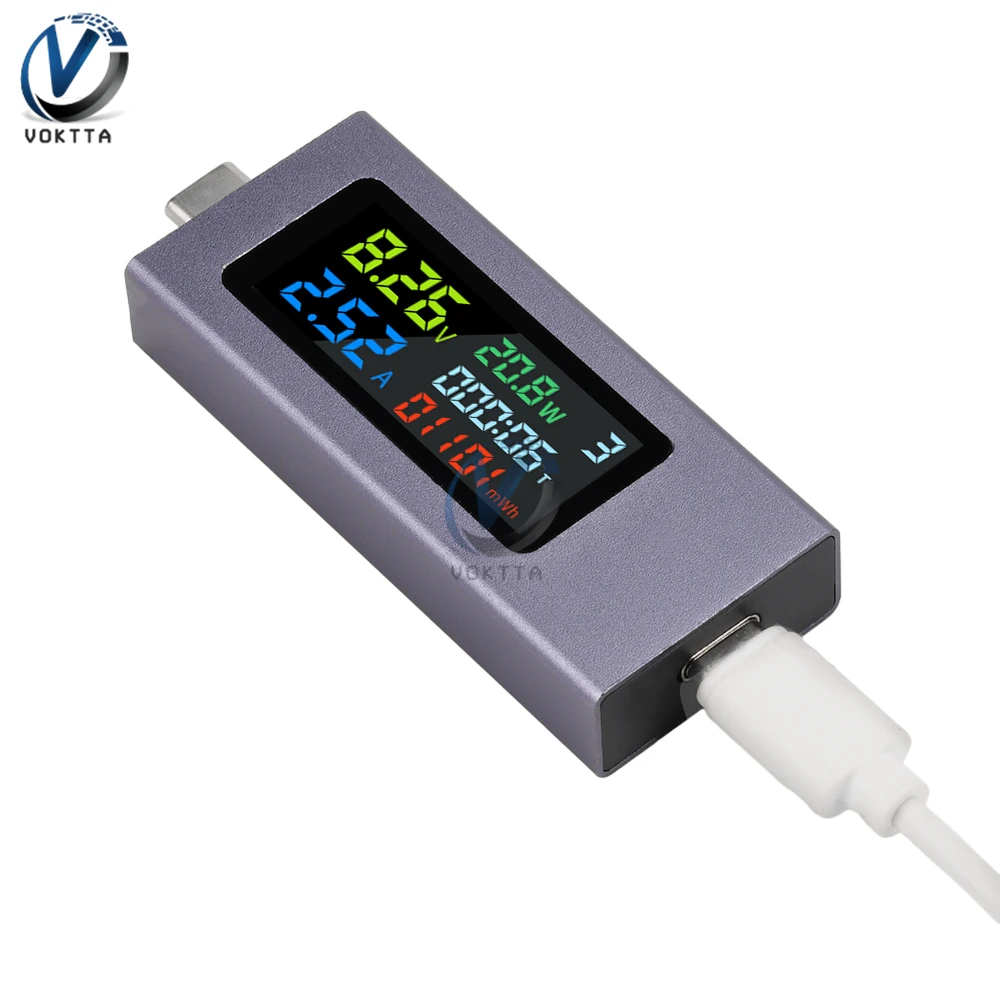 USB Type-C Tester Digital Voltmeter Amperimetro Voltage Current Meter Power Bank Charger Capacity Test Indicator DC 4.5-50V 0-8A