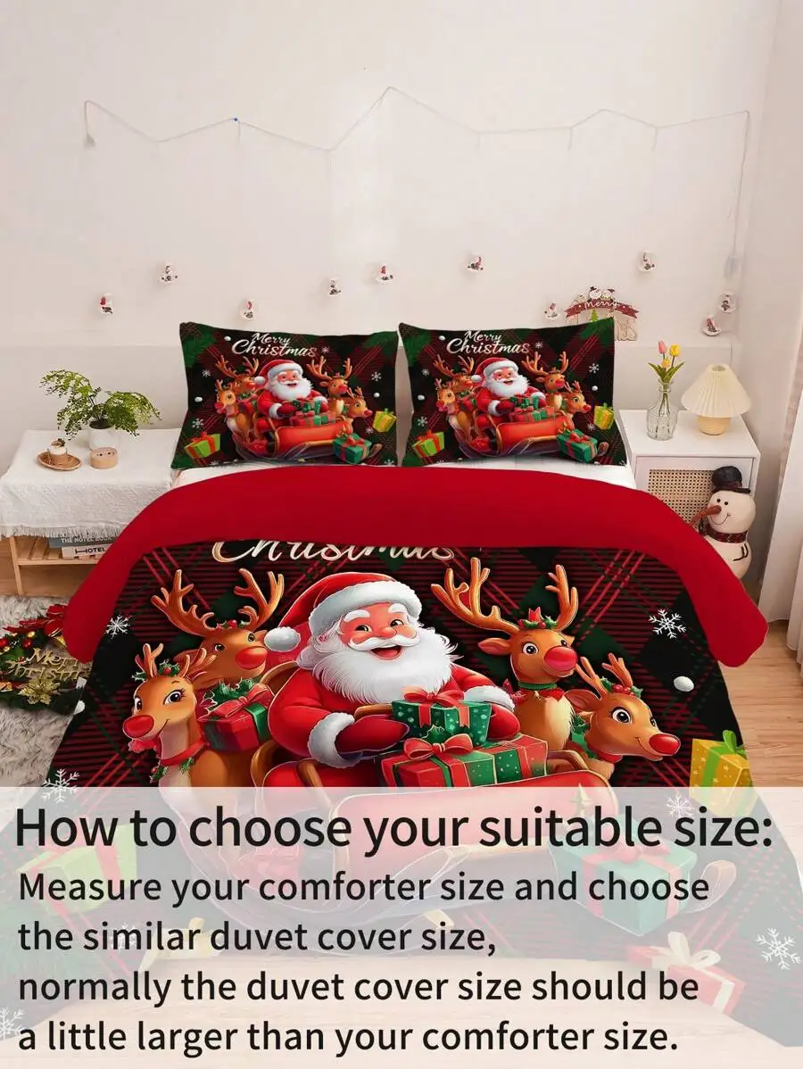 طقم سرير عيد الميلاد مكون من 3 قطع: ناعم ومريح مصنوع من نسيج بوليستر 100% سانتا كلوز ونمط زلاجات مناسب لغرفة النوم #6