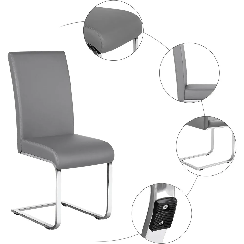 Upholstered Leather Dining Chairs with Metal Legs and High Back for Kitchen and Living Room