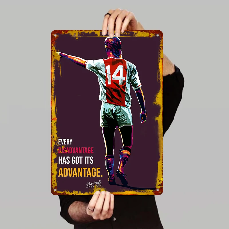 Póster de metal artístico de leyenda del fútbol de Johan Cruyff, decoración de pared de camiseta icónica número 14 para fanáticos de los deportes