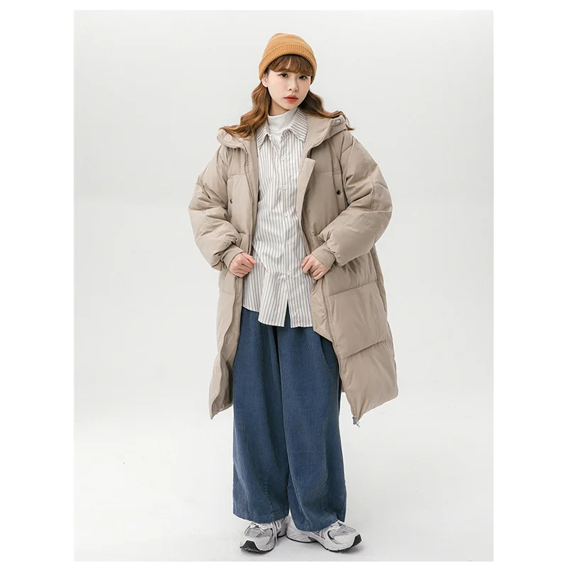 

Women's Korean Style Warm Hooded Down Jacket Simple Straight Jacket Loose and Comfortable Mid-length Ladies Thicken Coat Winter