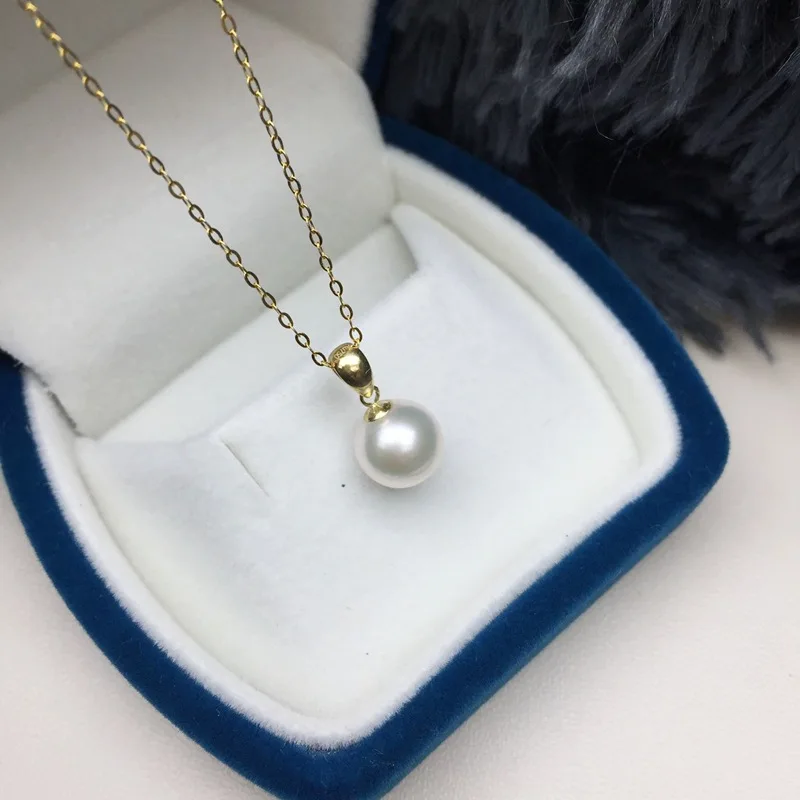 

8-8.5mm Akoya Seawater Pearl Pendant Necklace, 18K Gold Near Perfect Round Almost Flawless Strong Luster, with Free 925 Chain