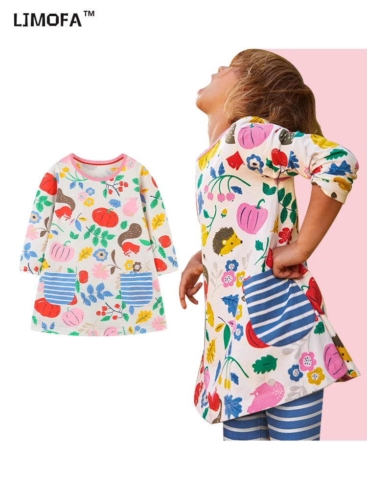 

LJMOFA 2-7T New Princess Girls Dress Autumn Baby Clothes Cute Flowers Print Long Sleeve Children Costume Kids Casual Frocks D222