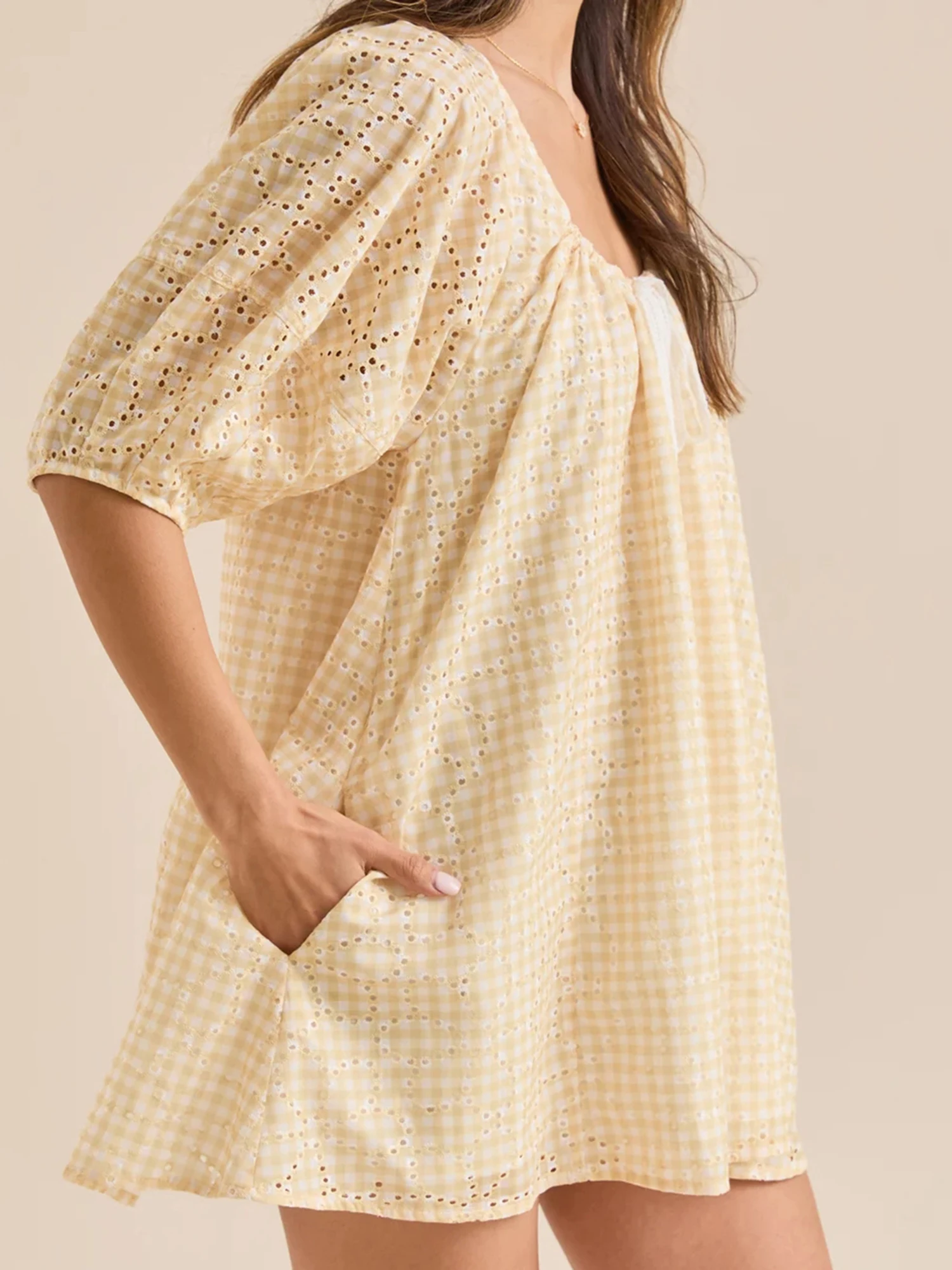 Boho donna giallo scava fuori papillon abito da notte vestito estivo estate uscire abito a trapezio vendita calda SML