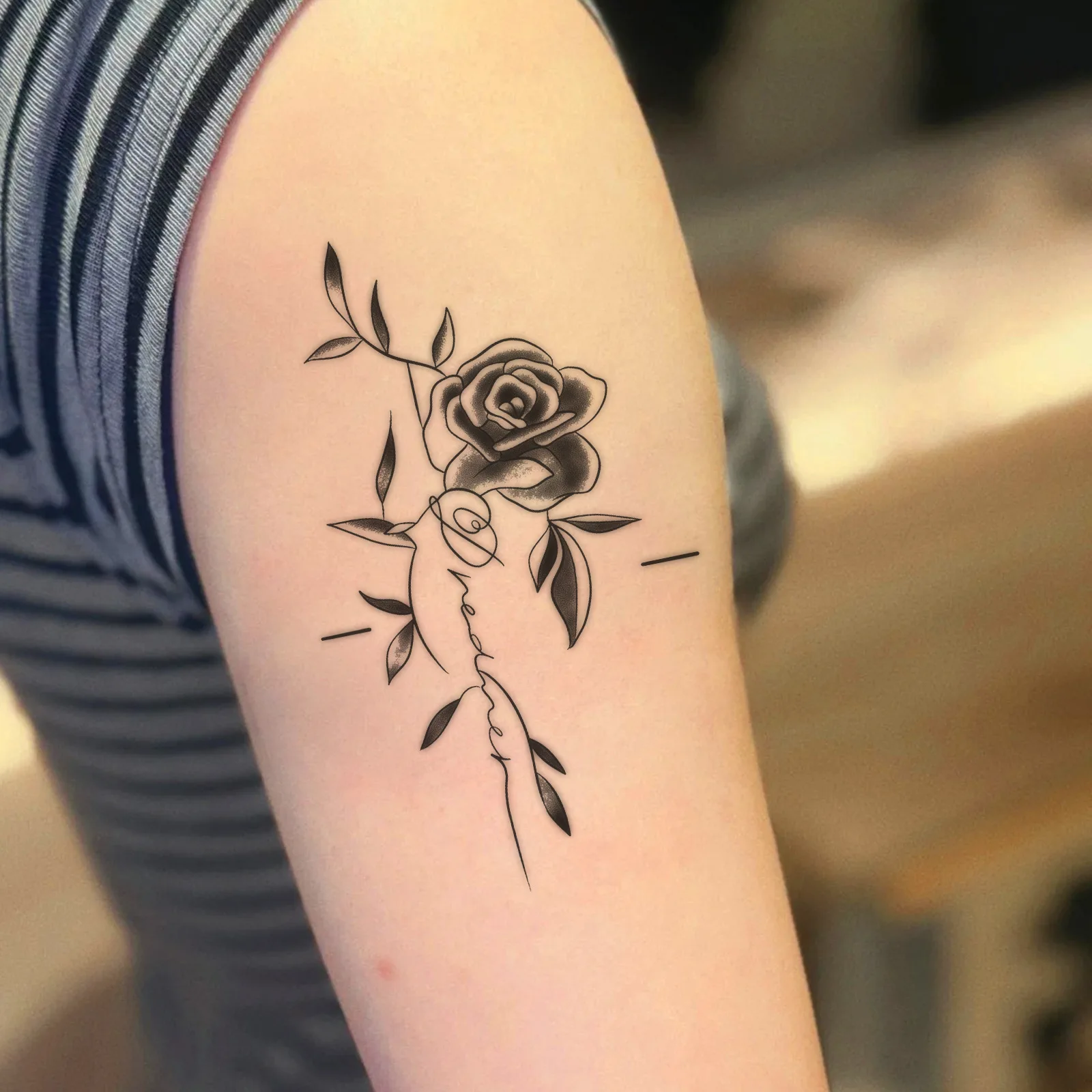 Tattoo Sticker Temporary Tattoo Rose Letter Line Waterproof Personality Body Art for Men Women