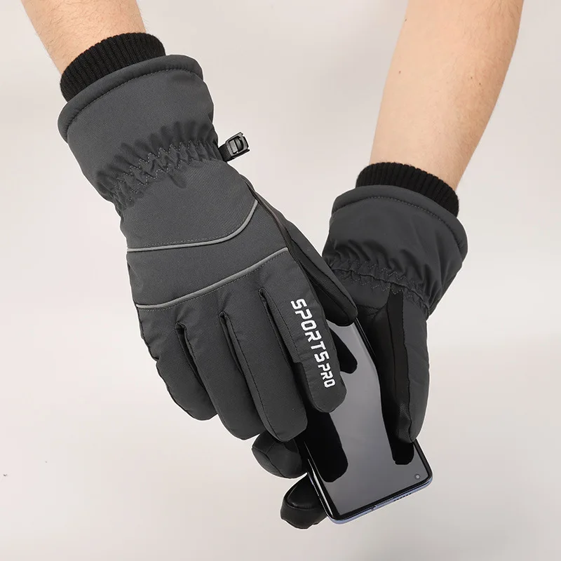 Guantes de esquí acolchados de terciopelo para hombre, manoplas cálidas a prueba de viento con pantalla táctil, para montar en motocicleta, para invierno y al aire libre