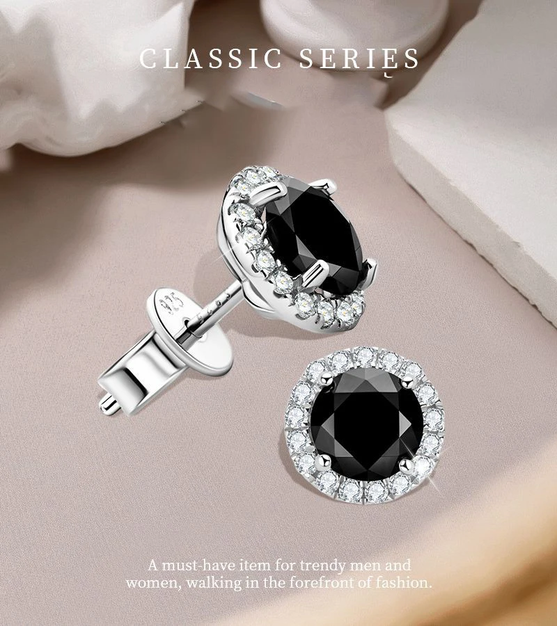 

Black Moissanite Stud Earrings Silver 925 Jewelry for Women Men Halo Piercing Ear Earring Trending Products