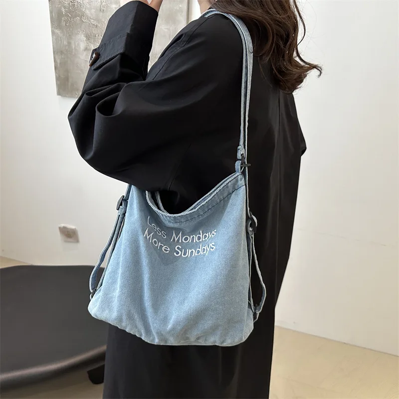 

New Casual Denim Fabric With Beautiful Letters Personalized Trend Simple Commuting Shoulder Tote Bag Commuting Shoulder Bag