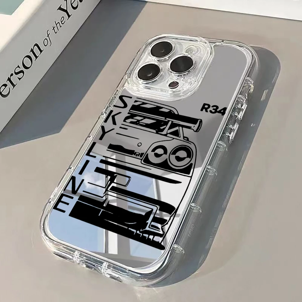 JDM Sports Car Silver Mirror Phone Case For iPhone 16 Pro Max 17 15 14 13 12 11 8 Plus Pro SE2 XR X 17 Air Max Soft Gift Cover