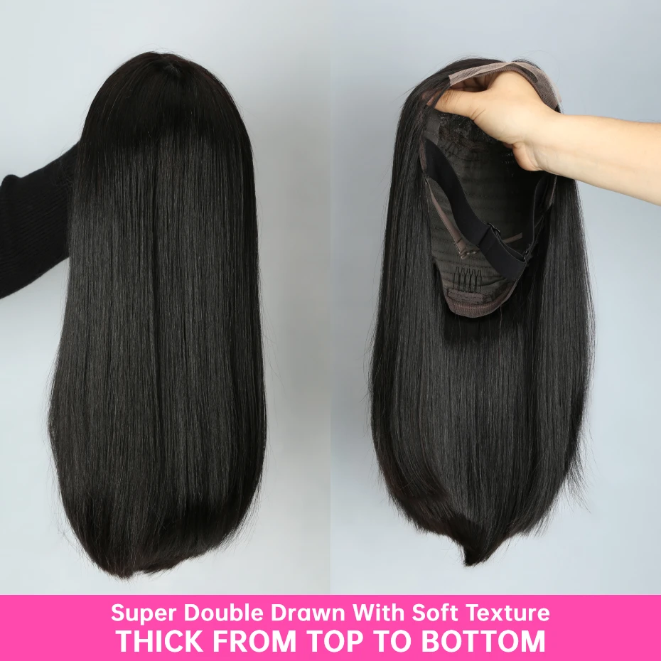 Raw Vietnamese SDD Blunt Cut Bone Straight Short Bob Wig 13x4 Lace Front Human Hair Wigs Transparent Lace Frontal Wig SDD Double Drawn Pre Plucked Silky Straight 1B Natural Colored 100% Human Hair Lac image 7