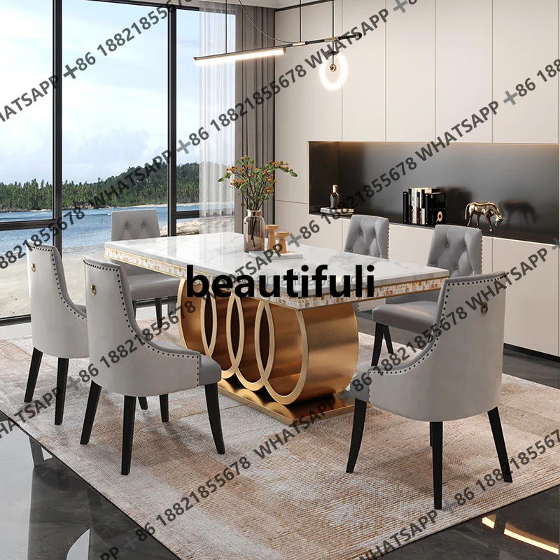 

Classic Italian White Dining Sets Big Rectangular 8 Seater Leather Chairs Luxury Marble Dining Table Dining Room Furniture