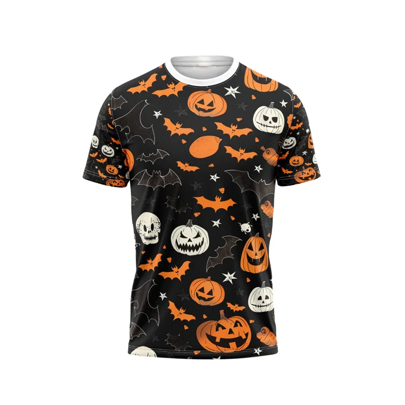 Horror Halloween Funny T-shirt For Men Full Over Print Ghost Pumpkin Graphic Short Sleeve Tee Shirt Holiday Costumes Fashion Tee