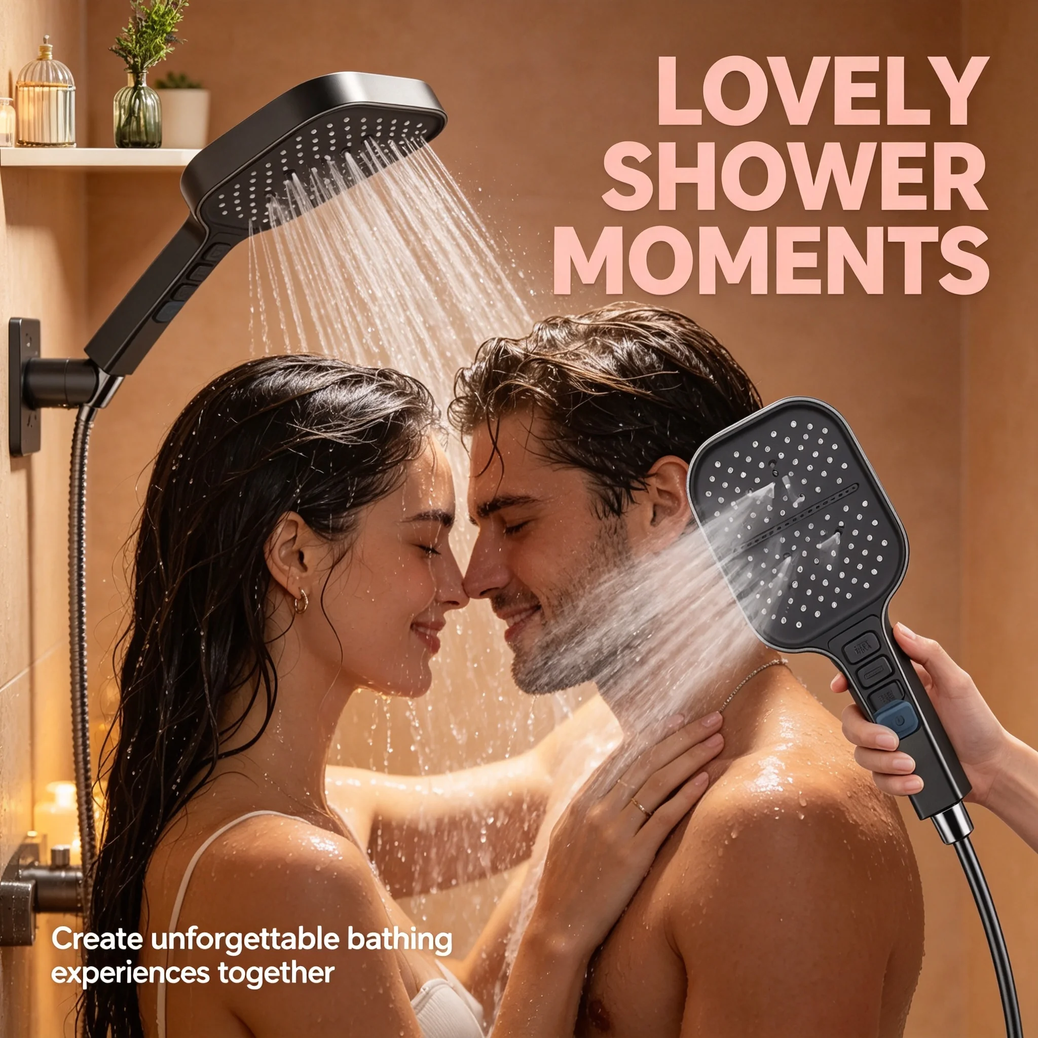 Matte Black 7-Setting High Flow Square Shower Head Handheld Design Oversized Spray Panel for Daily Shower Use