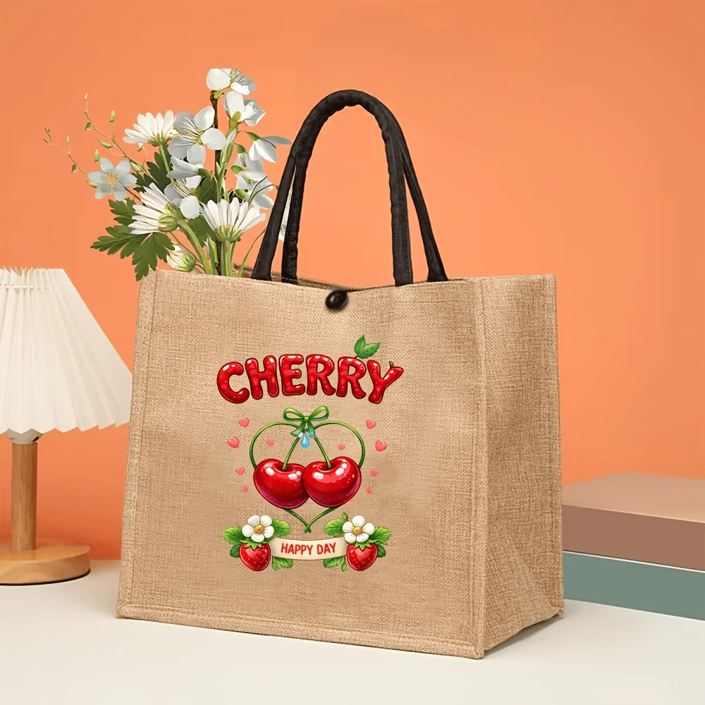 Large Capacity Tote Bag with a Hand Painted Cherry Print Featuring a Stylish Minimalist Design Multi Functional Shopping Bags