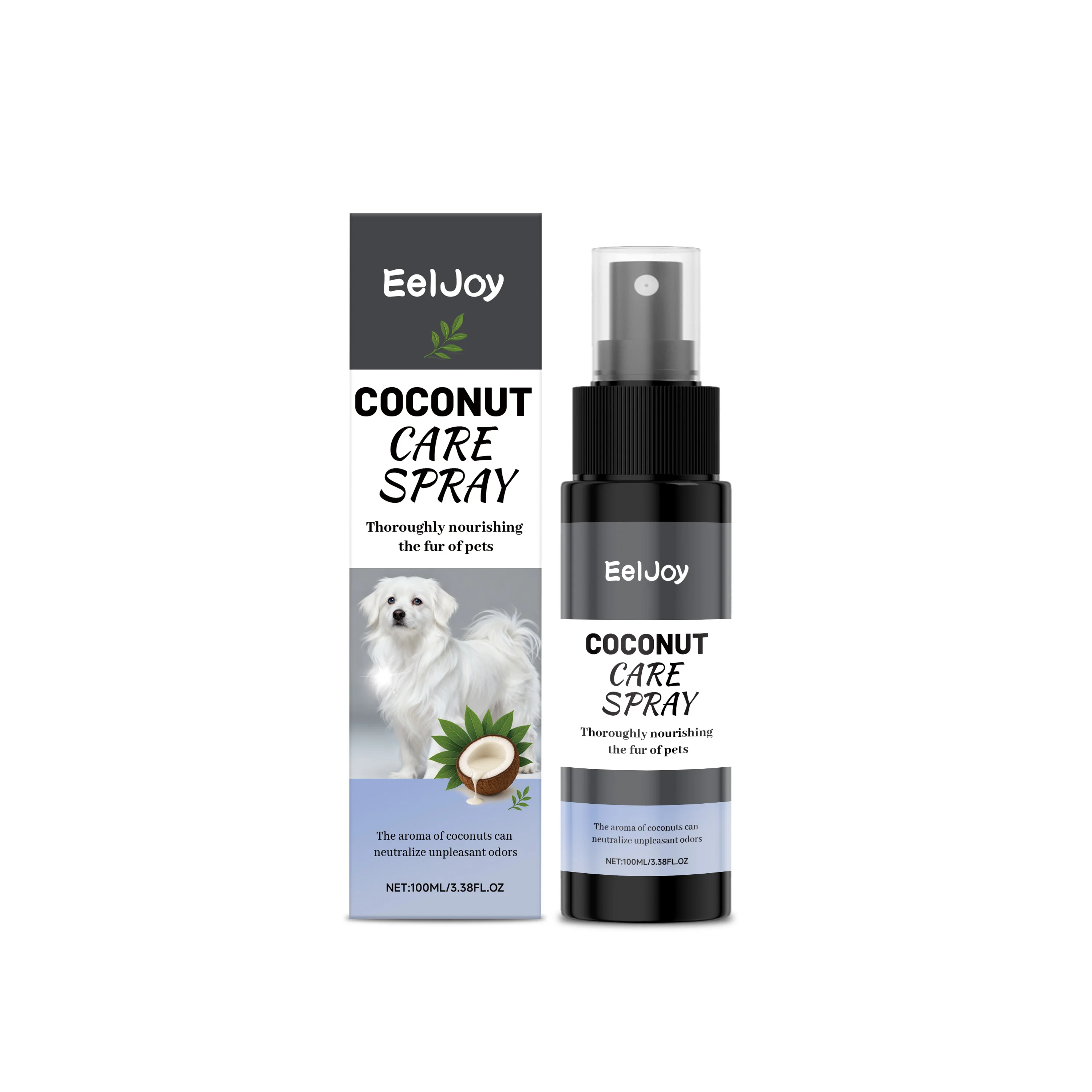 EelJoy Pet Coconut Care Spray Dog Coat Nourishing Spray Long Lasting Fragrance Odor Neutralizer No Rinse Gentle For Dogs Cats