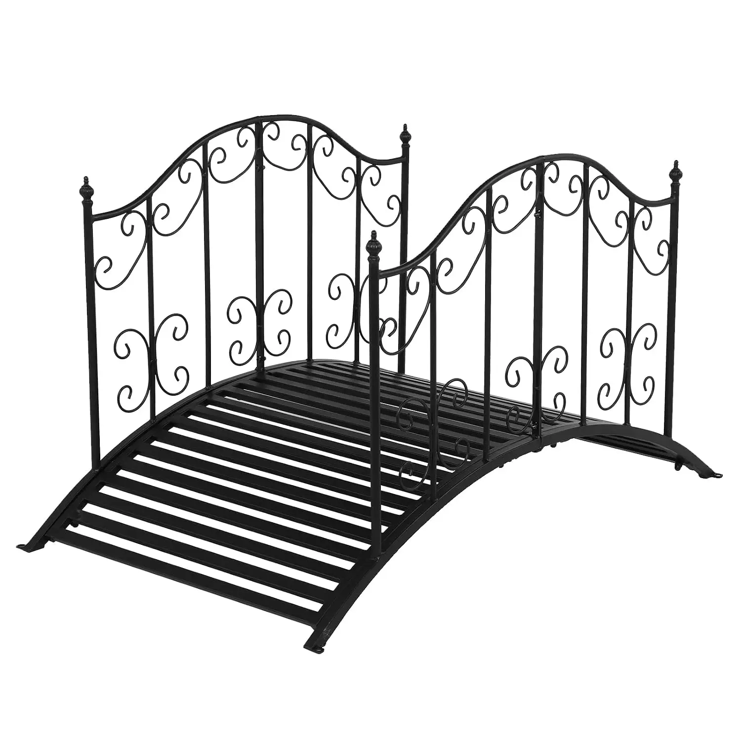 Garden Bridge Metal Yard Arch Path Bridge with Patterned Guardrails, Ourdoor Decorative Black Iron Foot Bridge, Customized
