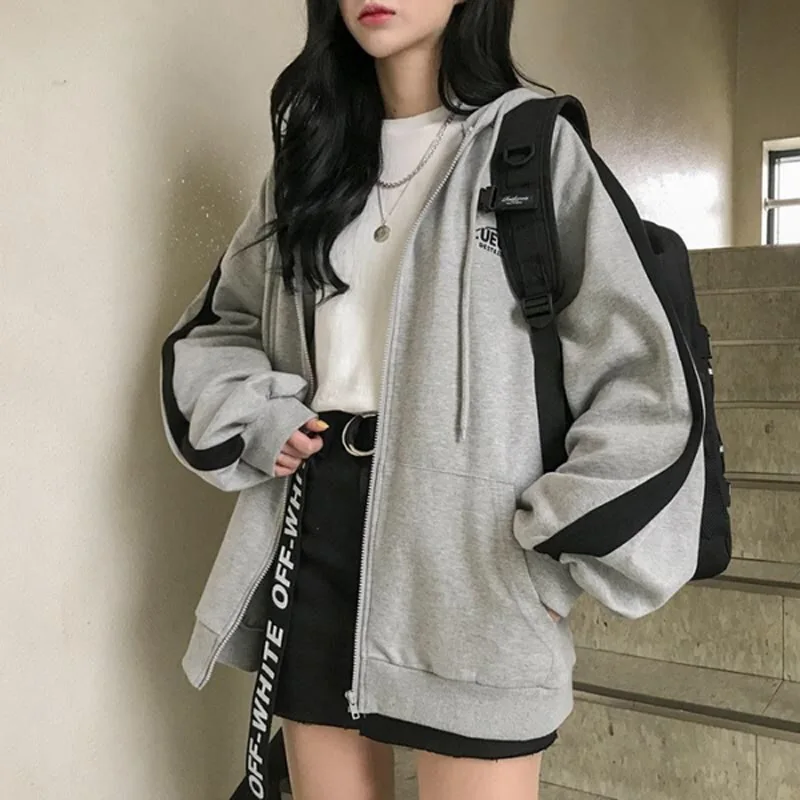 Autumn Winter New Sweatshirt 2026 Korean Harajuku Style Embroidered Letter Womens Zip Jacket Plus Size Casual Streetwear Outerwe