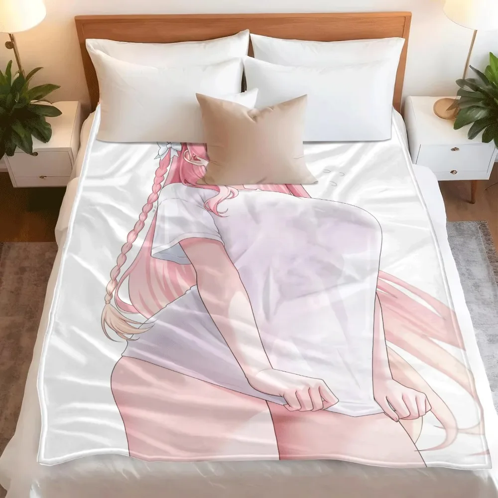 Flannel Throw Blanket Hanako Urawa Anime Pink Long Braid Girl Print Soft Warm Lightweight Sofa Bed Blanket Home Decor
